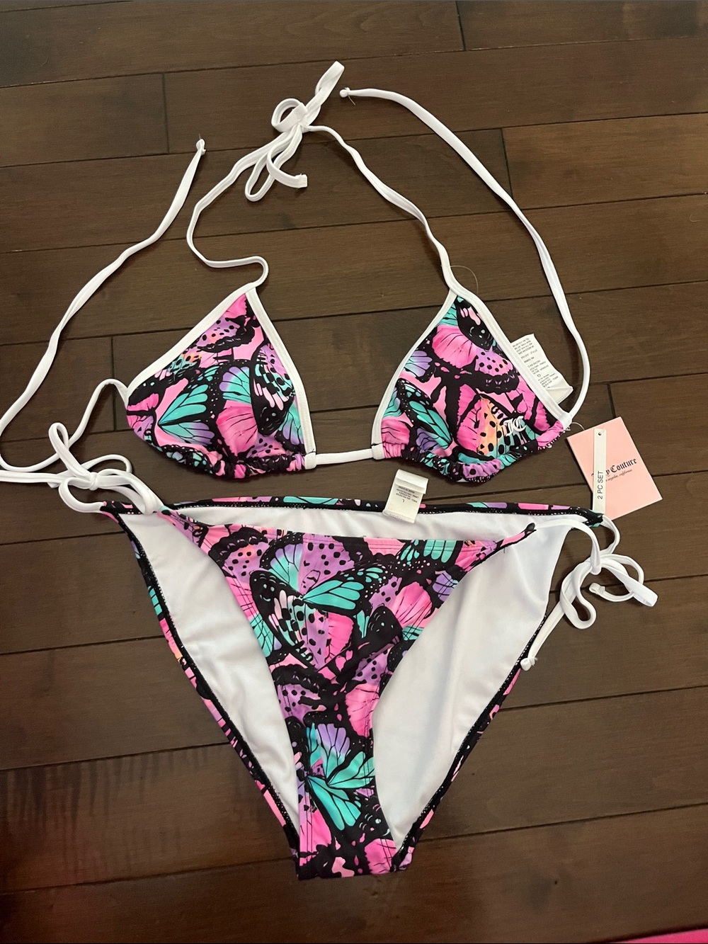 Juicy Couture Multicolor Butterfly-Print Bikini Top - Pink, Purple, Teal